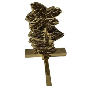 Vtg Solid Brass Holly & Bells Long-Armed Hooked Christmas Stocking Holder 2 lbs